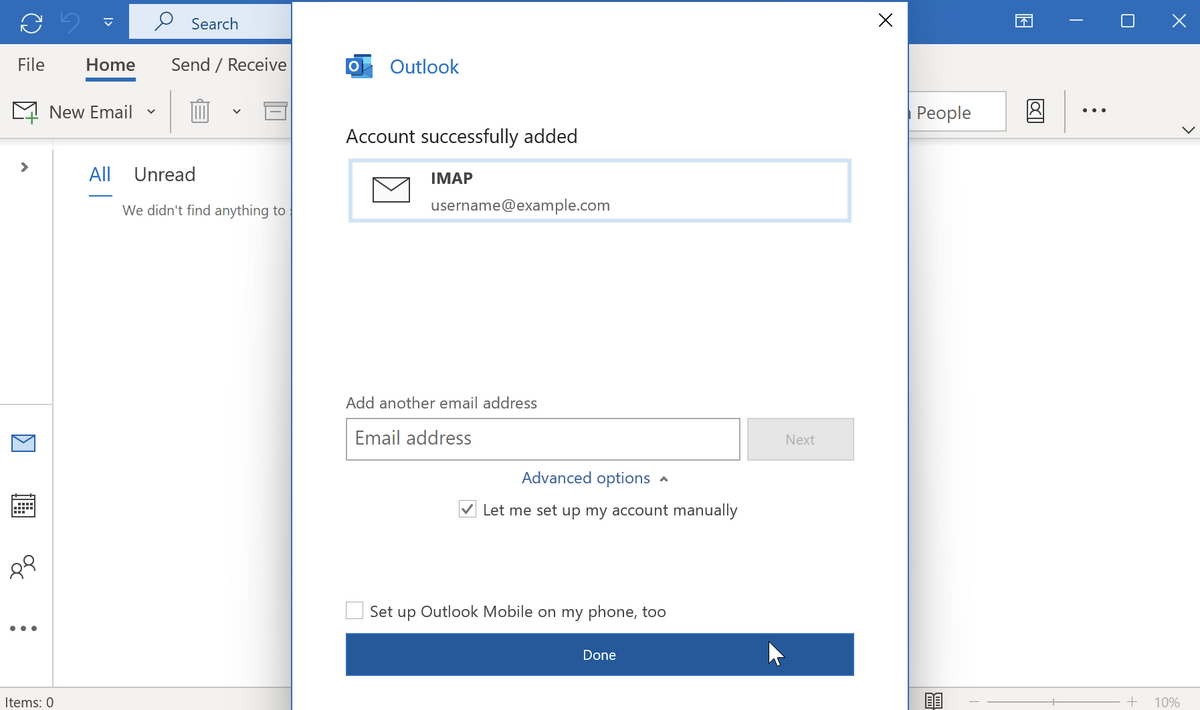 IMAP - Account Successfully Added